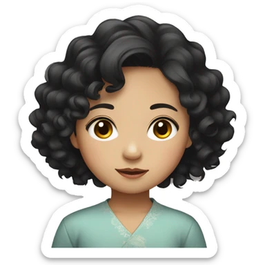 Southeast Asian, round face, little girl, black curly hair, short hair sticker