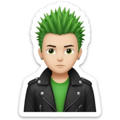 Boy with Spiky Hair – green spikes, black leather jacket sticker