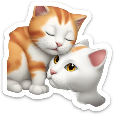 A big red cat kisses a small white-red-gray cat sticker