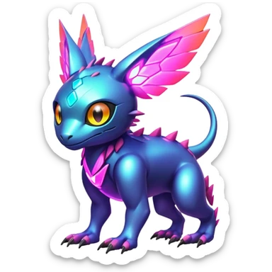  Bright lush warm-colored colorful neon-colored cyber-Fakémon-Digimon-Trico-creature sticker