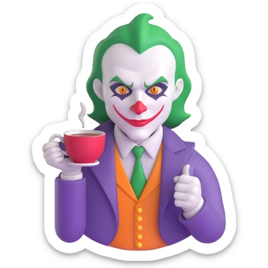 joker holding tea cup sticker