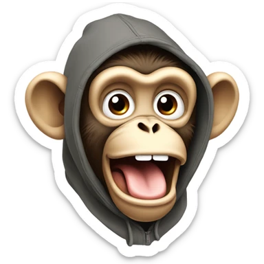 A monkey wearing a hoodie sticking out its tongue ￼ sticker