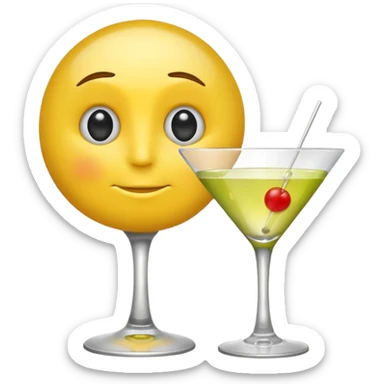 Yellow emoji face thinking of a martini sticker