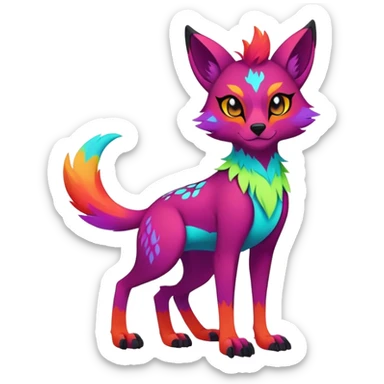 Neon-colored multi-colored edgy cool Falvie-Fionbri-creature-fursona, full body, with random markings sticker