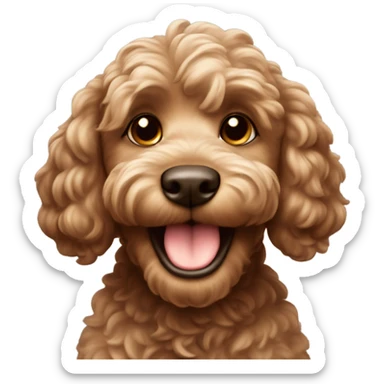 Brown cockapoo with happy face sticker