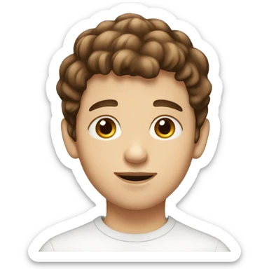 Young Boy with brown hair and brown eyes and white skin wearing a birthday hat sticker