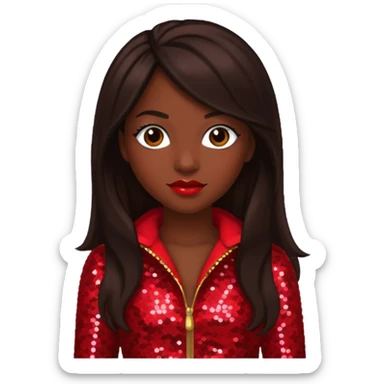 Tamika Scott from Xscape with long dark brown hair, red sequin outfit sticker