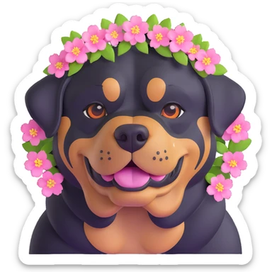 rottweiler with a cherry blossom flower crown sticker