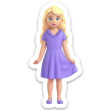 blonde girl with blue eyes and slight wavy hair wearing a lilac dress sticker