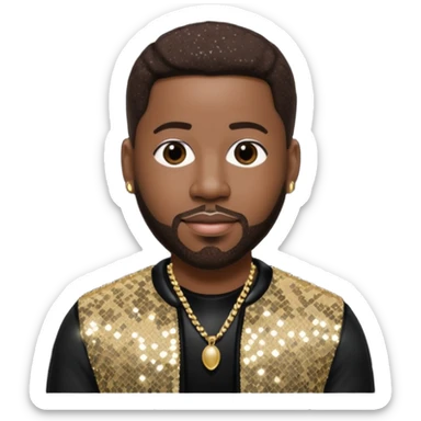 Wanya Morris from Boyz II Men with dark brown hair, black sequin outfit sticker