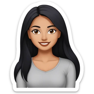 beautiful fit woman, with long straight black hair, with make up, black eye liner, smile mooth close, mexican, brown skin, wearing casual outfit, flirting sticker