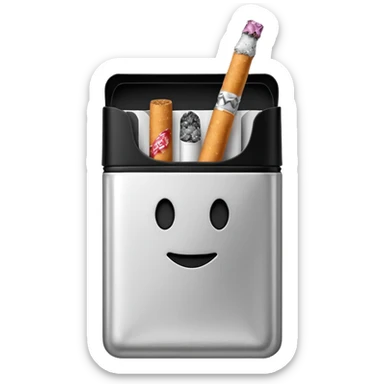 Minimalistic cigarette pack emoji, metallic black and white sticker