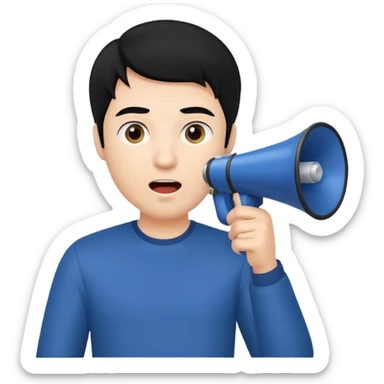 man with black hair using a megaphone sticker