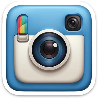 A hand-drawn doodle in a minimalist, cartoon style of a [instagram]. The object is white with thick, rough, black marker outlines and two small black dot eyes. It is a simple sketch with no realistic textures, centered on a solid [blue] circular background." sticker