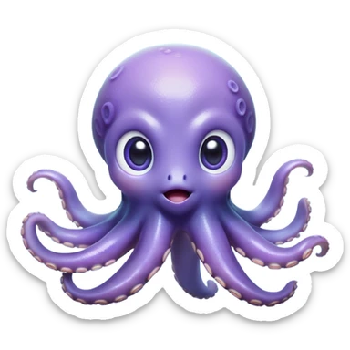 Cinematic Cute Baby Octopus Portrait Emoji, Head tilted slightly in a curious and endearing way, featuring a smooth, rounded light blue-purple body with enormous, sparkling eyes filled with warmth and innocence, delicate tentacles curling playfully, Simplified yet irresistibly adorable features, highly detailed, glowing with a soft, dreamy marine glow, high shine, affectionate and gentle, stylized with a touch of whimsical deep-sea charm, soft glowing outline, capturing the essence of a tiny, inquisitive octopus that looks ready to gently drift into your heart! sticker