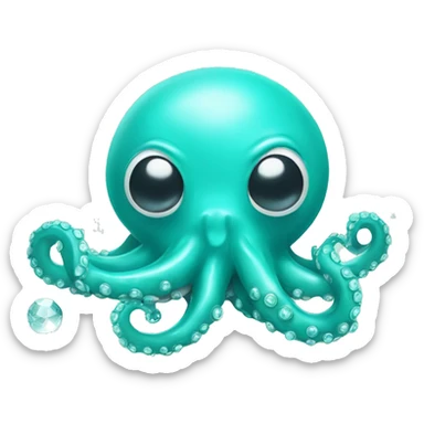 Turquoise cute octopus with surgical mask and crystal ball sticker