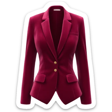 Realistic isolated open wine color velvet feminine fashion blazer jacket.  sticker