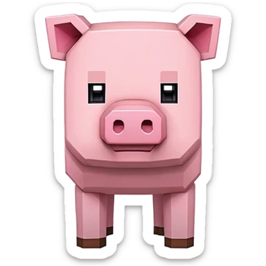 Minecraft pig, full body, pink blocky animal with square head sticker