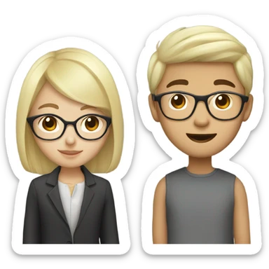 Blonde Pretty Asian girl and Asian boy with glasses birthday sticker