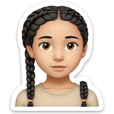 A thin 10-year-old mixed-race girl with straight black hair braided into a single plait over her shoulder and dark brown eyes sticker