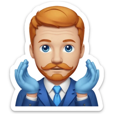 Ginger hair man with light skin tone, blue eyes, mustache bowing deeply sticker