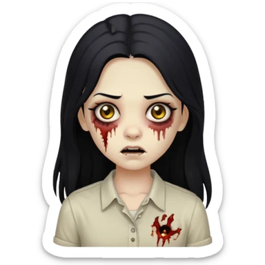 girl zombie with long black hair and beige skin and white shirt sticker