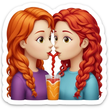 two girls kissing, one with long straight hot cheeto  red hair, the other with long curly blonde hair sticker