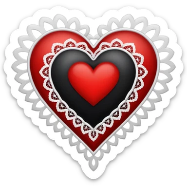black heart with red center and white lace sticker