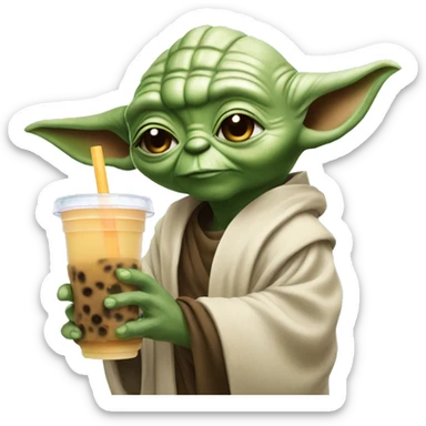 yoda with a bubble tea sticker