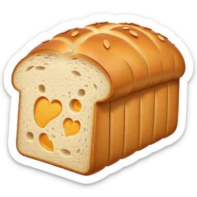 A bread loaf with a slice cut from it and falling sticker