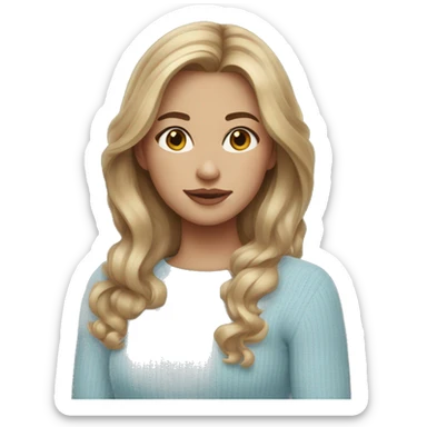 Brown haired girl, with blonde highlighted hair, light skin tone, plump lips, light blue sweater  sticker