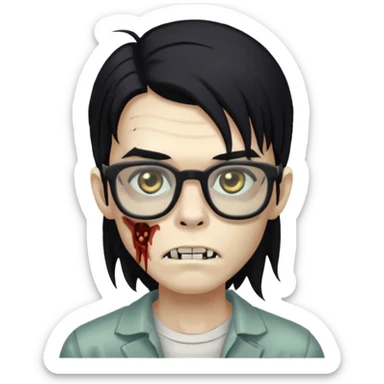 zumbi boy de cabelo grande preto,olhos pretos e oculos quadrado sticker