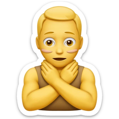 Yellow face emoji strangling itself with 2 arms crossed and hands saround neck sticker