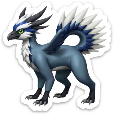 Shiny Black Grey White and Dark-Green Trico-Nargacuga-Silvally-Absol-fusion sticker
