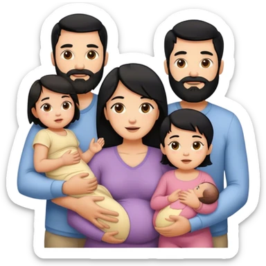 Famille  4 personne au cheveux noir 1 fils aîné 1 fille bébé  1 père avec barbe 1 mère sticker