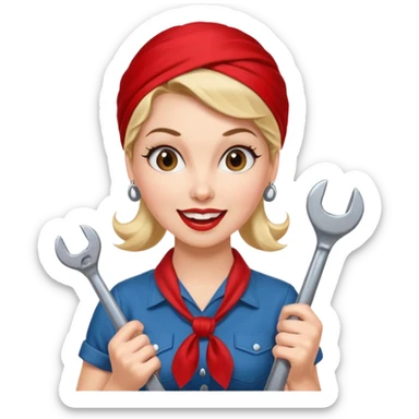 A 50ies housewife who is excited about working and is a powerwoman because she husstles a lot. A bit like the woman from Real Vintage Doll House. And the woman from We Can Do It!. Rockabilly vibe. Cartoonish perhaps? Help me :D sticker