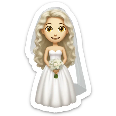 White girl bride long fluffy dress and long veil sticker