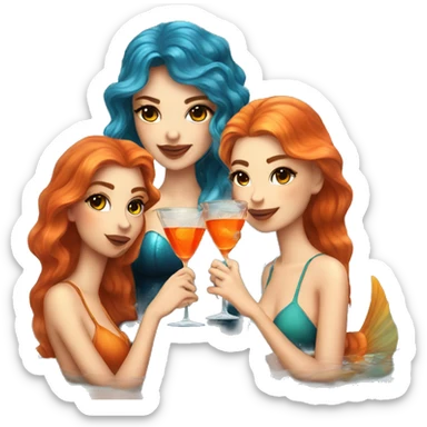Three beautiful mermaids (light skin) drinking aperol sticker