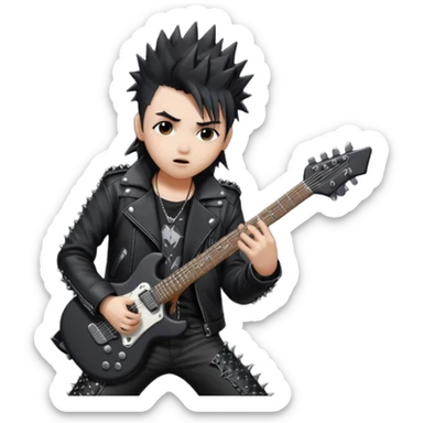 a kpop idol plying a heavy metal guitar sticker