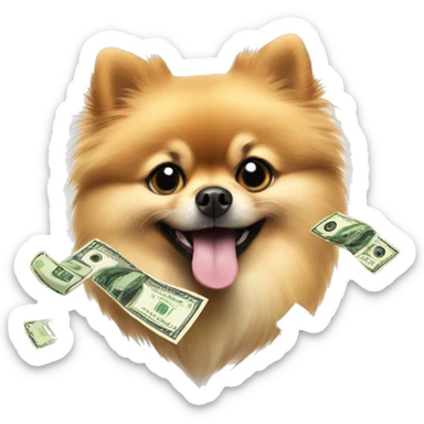 Pomeranian with money raining sticker