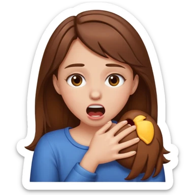 Make a emjoi of a brown hair girl choking herself In a joking way sticker