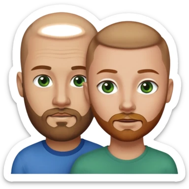 Man on left with shaved head with dark blonde beard and blue eyes and woman on the right with brown hair green eyes  sticker