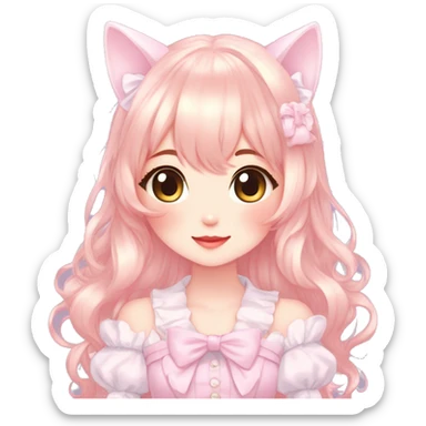 Shiny Blushing Cute Kawaii Beautiful Pastel Lolita Anime Catgirl Trending Style Cottagecore Pastelcore  full body sticker