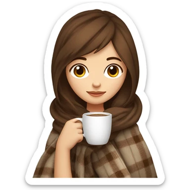 cute brown hair girl drinking coffee with a cozy blanket sticker