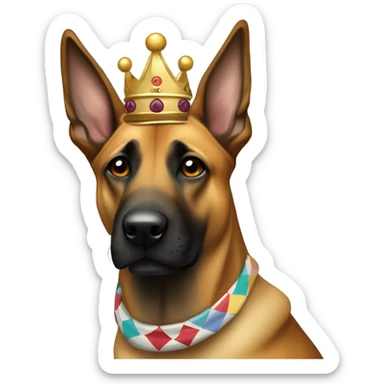 A malinois harlequin color with a crown on his head sticker