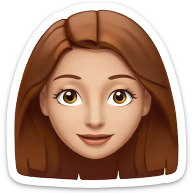 Long brown hair , thin ish brown eyes , long lashes , slightly tanned skin , smallish lips but not stretched out , smiling sticker