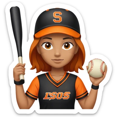 Softball player with black and orange stripe jersey sticker