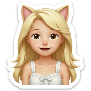 petite blonde catgirl long hair freckles giggling white sundress sticker