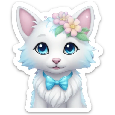 Anthro Cute Cool Pastel Kawaii gorgeous sparkly ethereal fantasy animal creature with blue eyes furry sona with flowers and bow tie beautiful aesthetic sticker