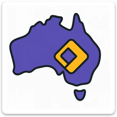 Map of Australia with the official Microsoft Power Pages icon overlay, no digital web overlay, use #403DAD as the main color, clean and modern, no text sticker